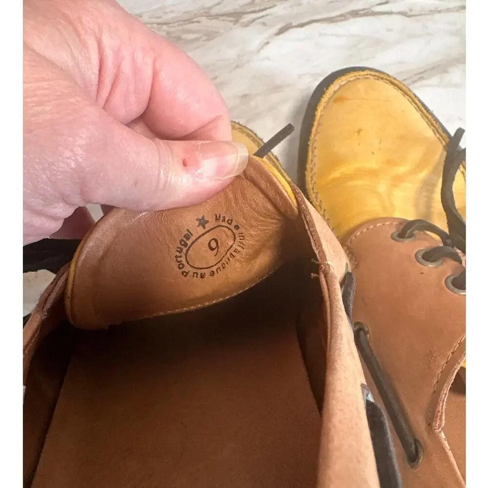John Fluevog Vintage Yellow Black Leather Colorblock Boat Shoes Men's Size 9